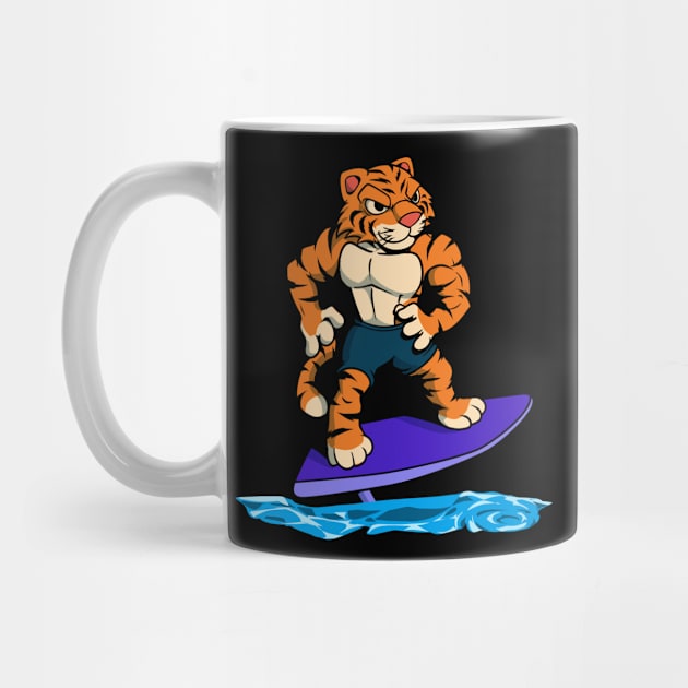 Tiger surfer on hydrofoil surfboard by Modern Medieval Design